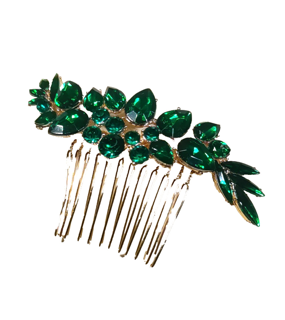 Emerald Green Hair Comb Gold Tone Classic Beauty
